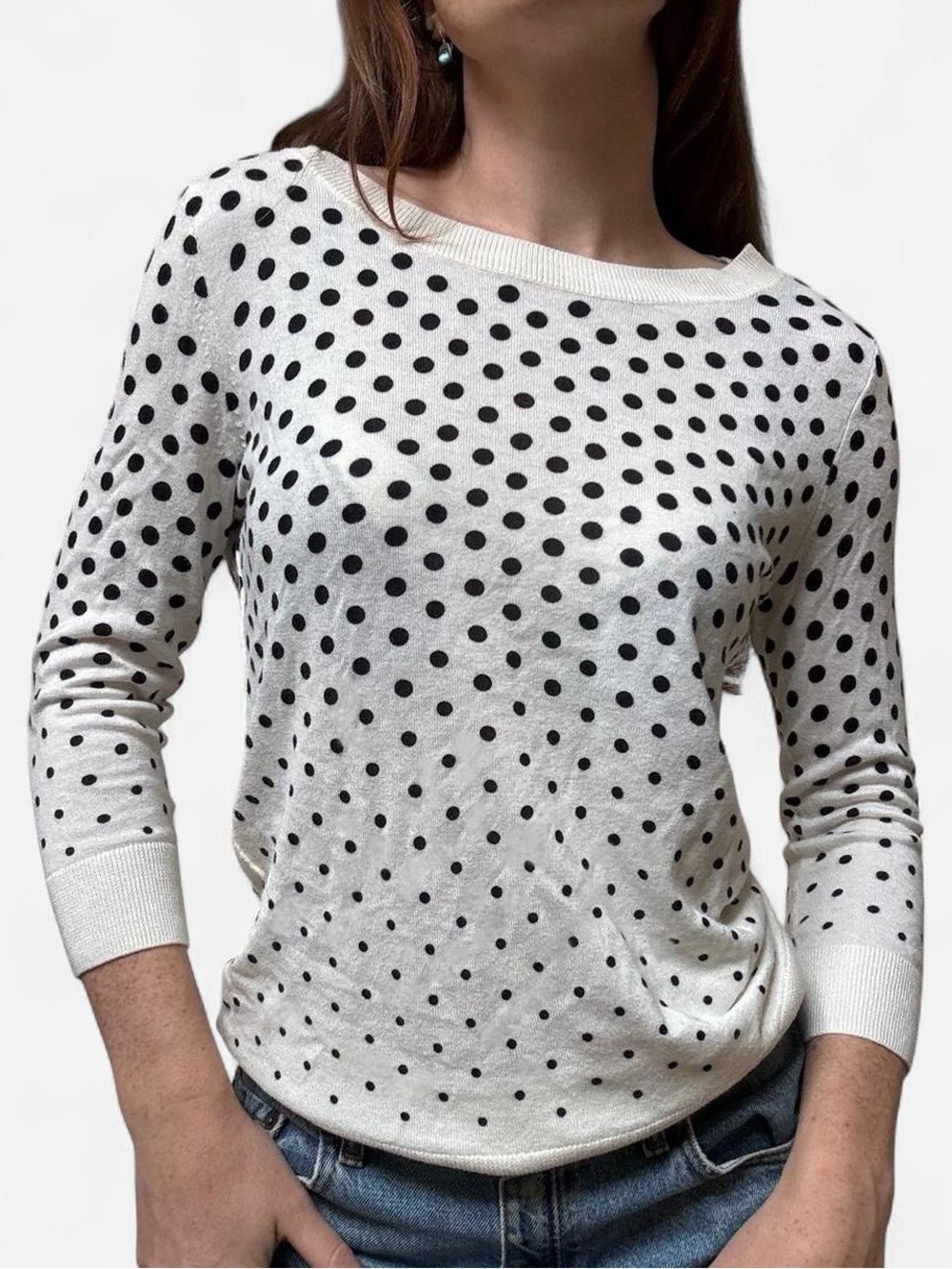 Halogen Black and white polka dot boat neck top